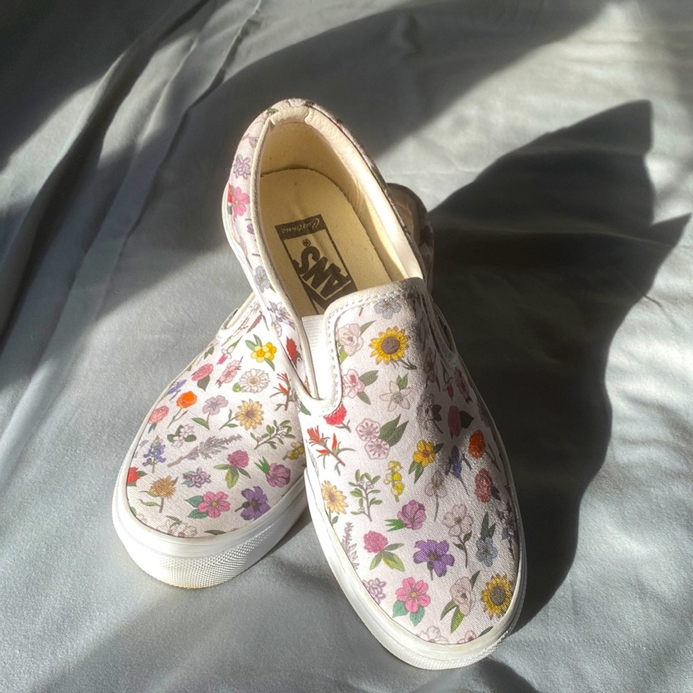 Vans White Floral Slip-On Sneakers